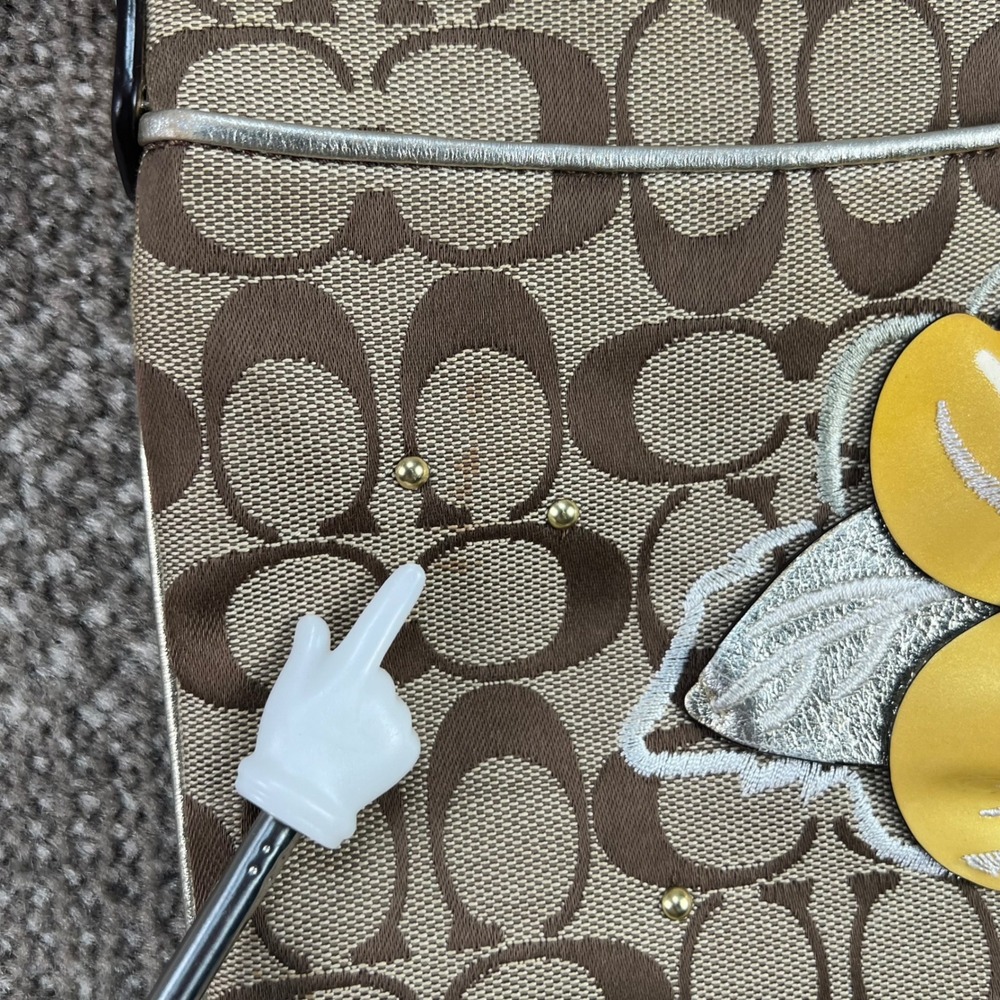Coach Signature Monogram Crossbody Bag Brown Yellow Flower Applique Poppy Y2K - Picture 4 of 10